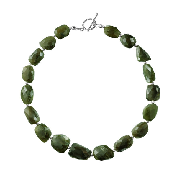 Chunky Vesuvianite Gemstone & Sterling Silver Statement Necklace. Length:45cm - Franki Baker Jewellery