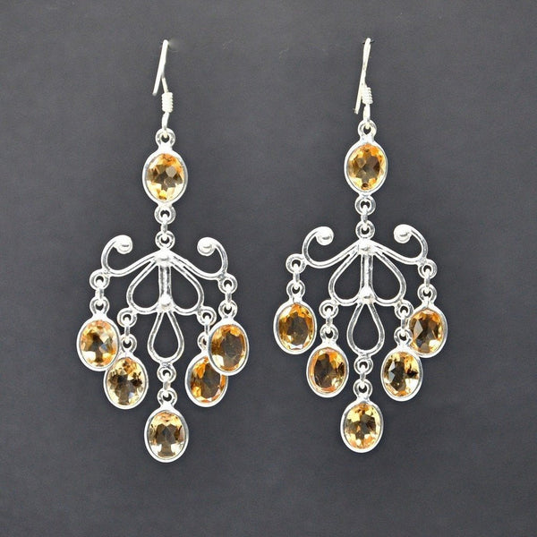 Citrine and Silver Chandelier Dangle Earrings - Franki Baker Jewellery