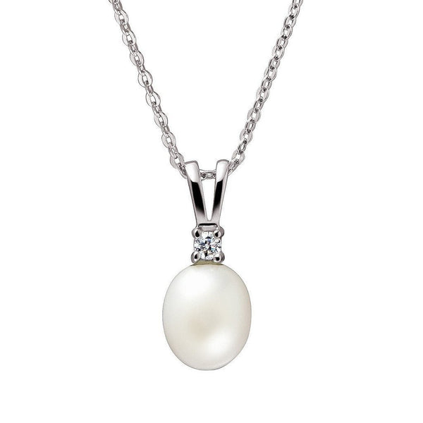 Classic Elegant White Pearl and Cubic Zirconia Silver Pendant - Franki Baker Jewellery