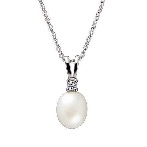 Classic Elegant White Pearl and Cubic Zirconia Silver Pendant - Franki Baker Jewellery