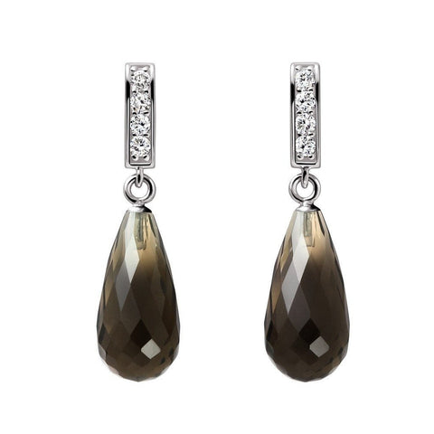Classic Smoky Quartz, Cubic Zirconia and Silver Stud/Drop Earrings - Franki Baker Jewellery
