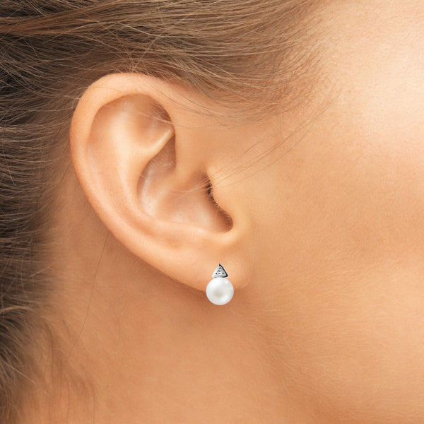 Classic White Pearl and Sterling Silver Drop Earrings with CZ Gemstones