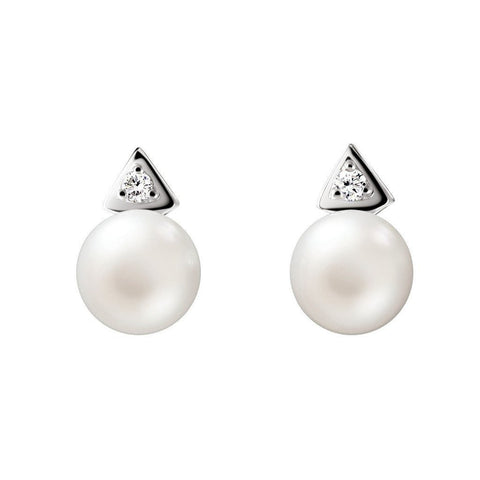 Classic White Pearl and Sterling Silver Drop Earrings with CZ Gemstones - Franki Baker Jewellery