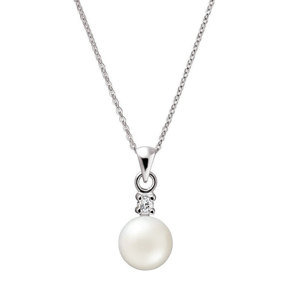 Classic White Pearl, Cubic Zirconia & Silver Pendant & Earrings Set - Franki Baker Jewellery