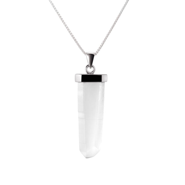 Clear Alligator Quartz Gemstone & Sterling Silver Rough Cut Tube Pendant Necklace - Franki Baker Jewellery
