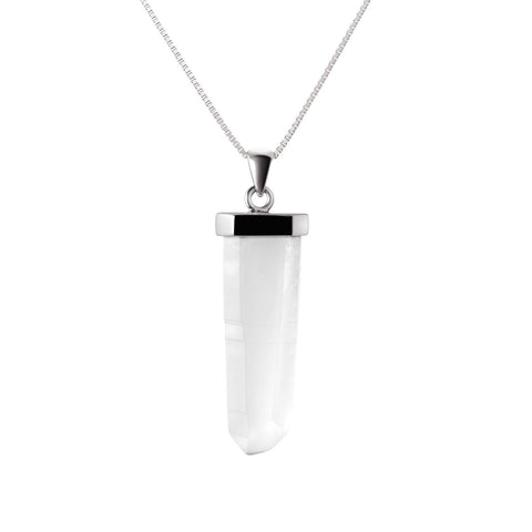 Clear Alligator Quartz Gemstone & Sterling Silver Rough Cut Tube Pendant Necklace - Franki Baker Jewellery