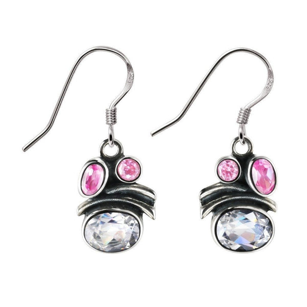 Clear and Pink Simulated Diamond Cubic Zirconia Silver Drop Earrings - Franki Baker Jewellery