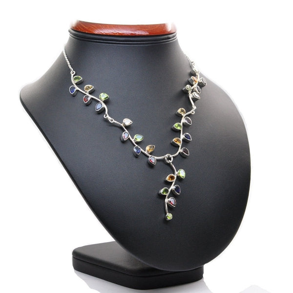 Colourful Garnet, Amethyst, Peridot, Citrine Gemstone and Sterling Silver Vine Leaf Necklace - Franki Baker Jewellery