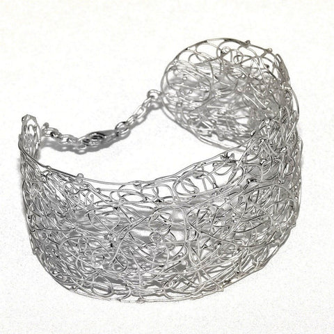 Cuff Style Bracelet of Finely Woven Sterling Silver Wire - Franki Baker Jewellery
