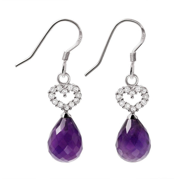 Dainty Amethyst and Silver Earrings with CZ Heart Detail - Franki Baker Jewellery