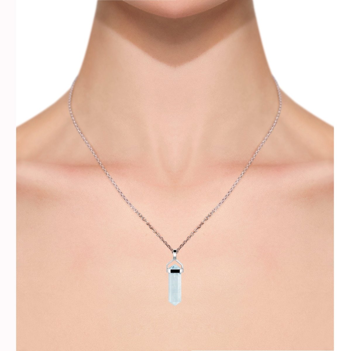 dainty blue aquamarine gemstone double point pendant necklace on 925 sterling silver box chain 440663