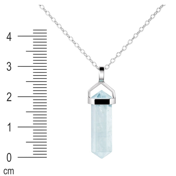 Dainty Blue Aquamarine Gemstone Double Point Pendant Necklace on 925 Sterling Silver Box Chain.