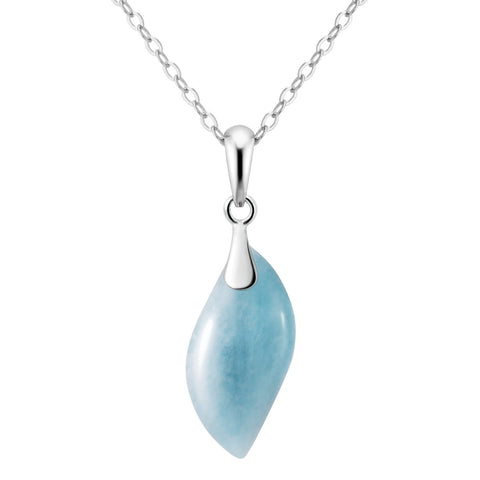 Dainty Blue Green Leaf Shaped Aquamarine Gemstone Pendant Necklace on Sterling Silver
