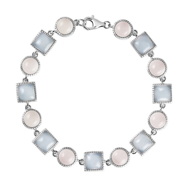 Dainty Chalcedony and Rose Quartz Sterling Silver Tennis Bracelet - Franki Baker Jewellery