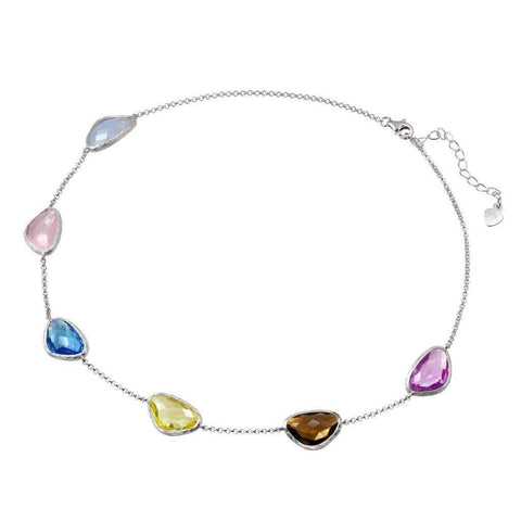 Dainty Colourful Crystals on Sterling Silver Choker Style Necklace - Franki Baker Jewellery