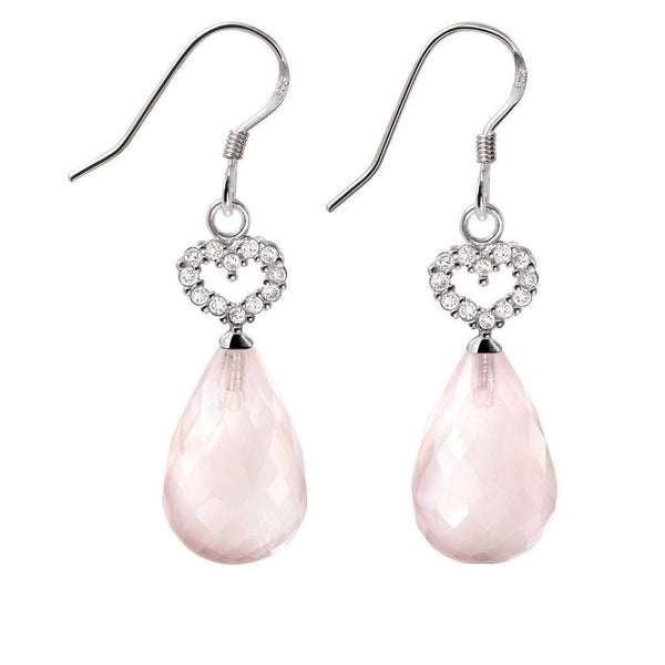 Dainty Faceted Rose Quartz and Cubic Zirconia Heart Drop Earrings - Franki Baker Jewellery