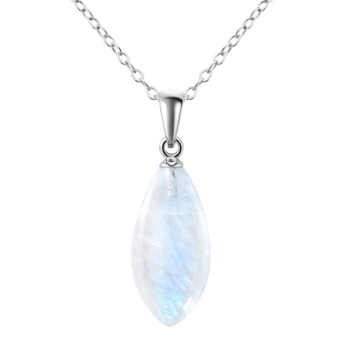 Dainty Iridescent Natural Rainbow Leaf Moonstone Gemstone Pendant Necklace on 925 Sterling Silver Chain