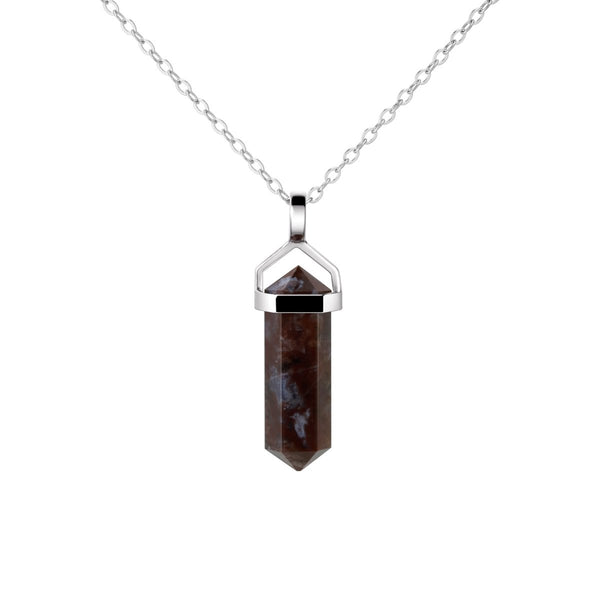 Dainty Natural Blood Stone Gemstone Double Point Pendant Necklace on 925 Sterling Silver Box Chain.