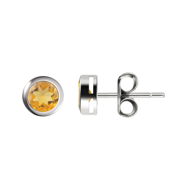 Dainty Natural Citrine Gemstones Stud Earrings & 925 Sterling Silver. Gem Size: 4mm