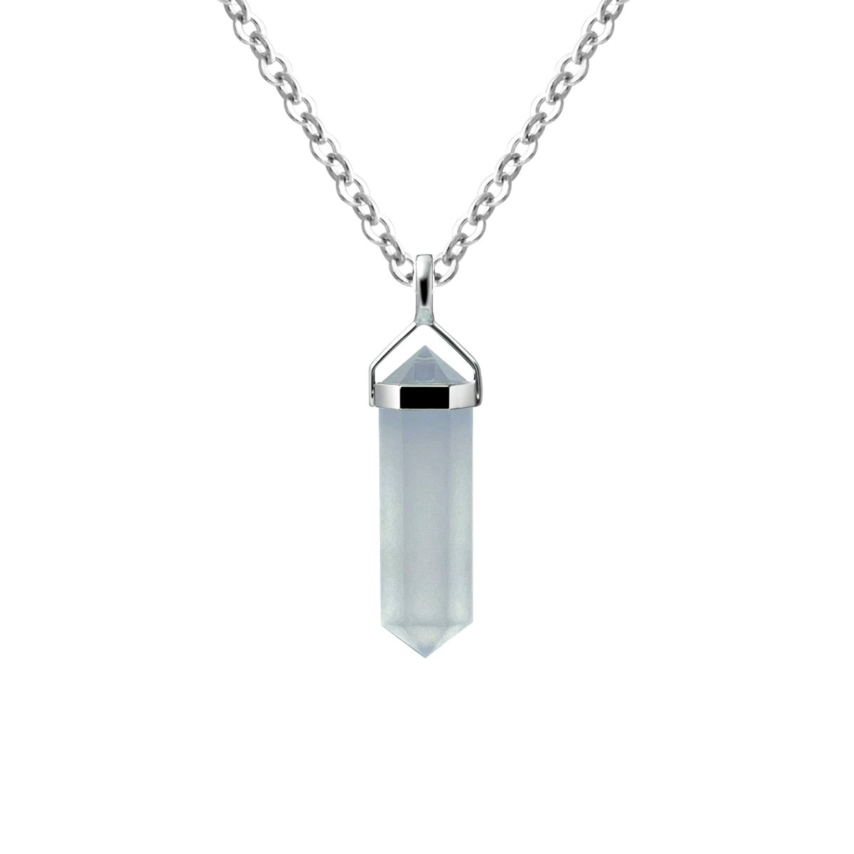 Blue Chalcedony Stone Pendant with Silver Chain - dhartii