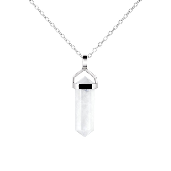 Dainty Natural Moonstone Gemstone Double Point Pendant Necklace on 925 Sterling Silver Chain.