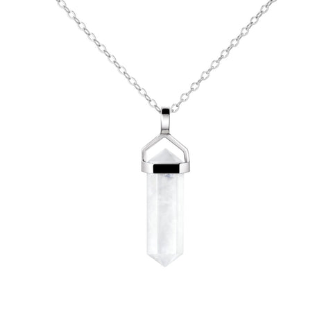 Dainty Natural Moonstone Gemstone Double Point Pendant Necklace on 925 Sterling Silver Chain.