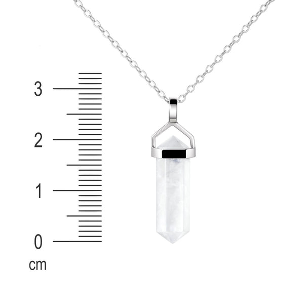 Dainty Natural Moonstone Gemstone Double Point Pendant Necklace on 925 Sterling Silver Chain.