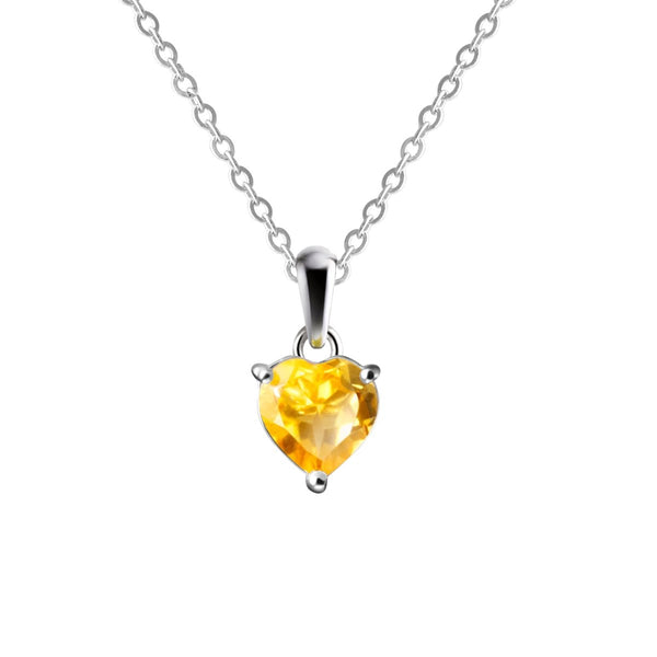Dainty Natural Yellow Citrine Gemstone Heart Pendant Necklace on 925 Sterling Silver. Chain Length: 50cm