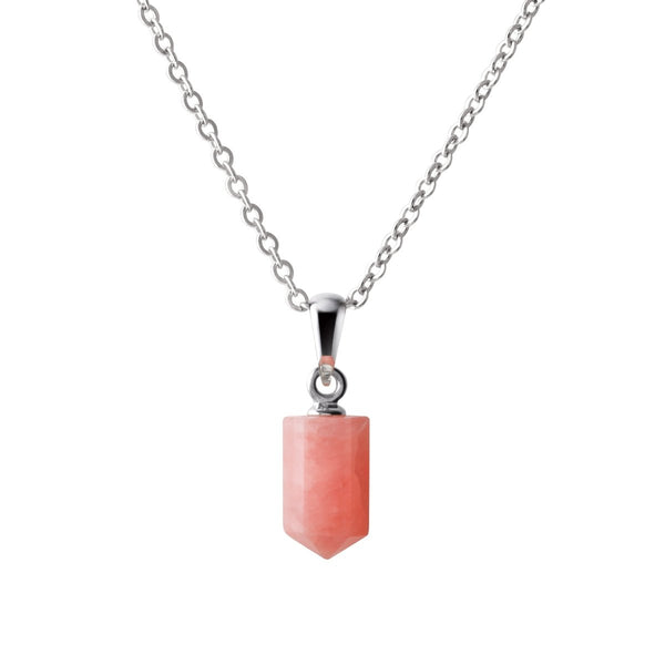 Dainty Peach/Pink Rhodocrosite Gemstone Single Point Pendant with Sterling Silver.