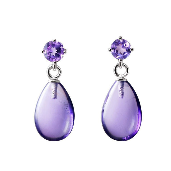 Dainty Pear Drop Cabochon and Faceted Round Amethyst and Sterling Silver Earrings - Franki Baker Jewellery