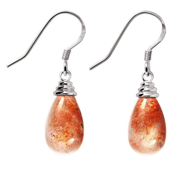 Dainty Pear shaped Sunstone and Sterling Silver Dangle Earrings - Franki Baker Jewellery
