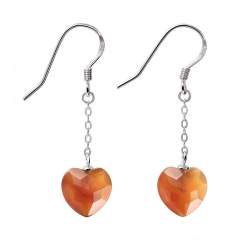 Dainty Red Carnelian Gemstone Hearts and Silver Dangle Earrings - Franki Baker Jewellery