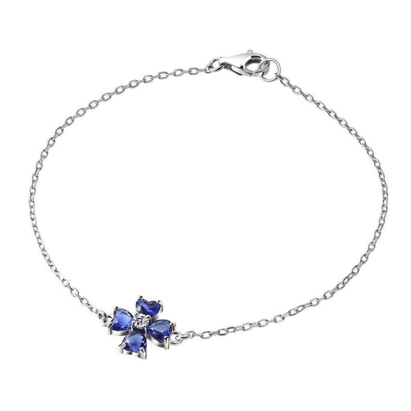Dainty Sapphire Blue Crystal Flower Bracelet on Sterling Silver Chain - Franki Baker Jewellery
