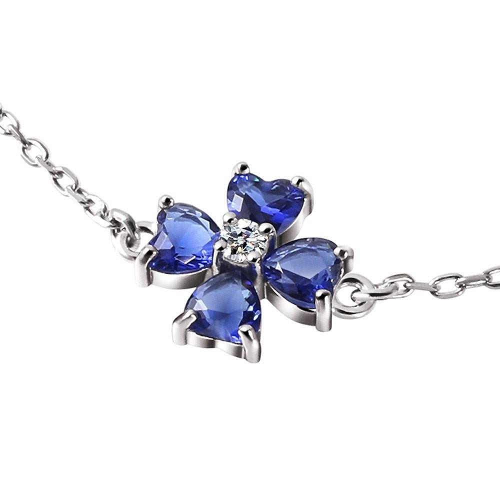 Dainty Sapphire Blue Crystal Flower Bracelet on Sterling Silver