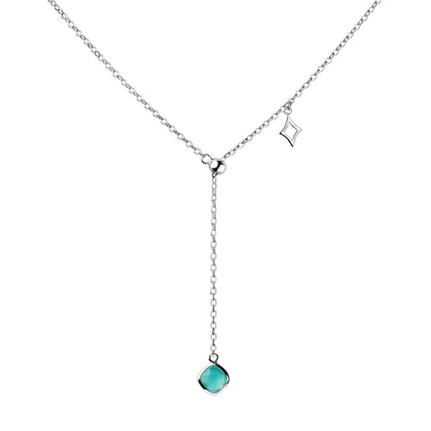 Dainty Sterling Silver Green Stone Simple Necklace. Length: 45+5cm