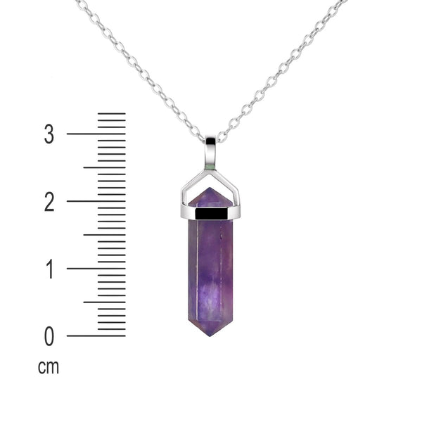 Dainty Sterling Silver & Natural Amethyst Gemstone Double Point Pendant Necklace. Length: 50cm