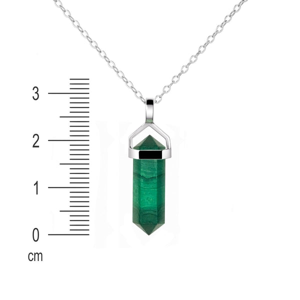 Dainty Sterling Silver & Natural Green Malachite Gemstone Double Point Pendant Necklace. Length: 50cm