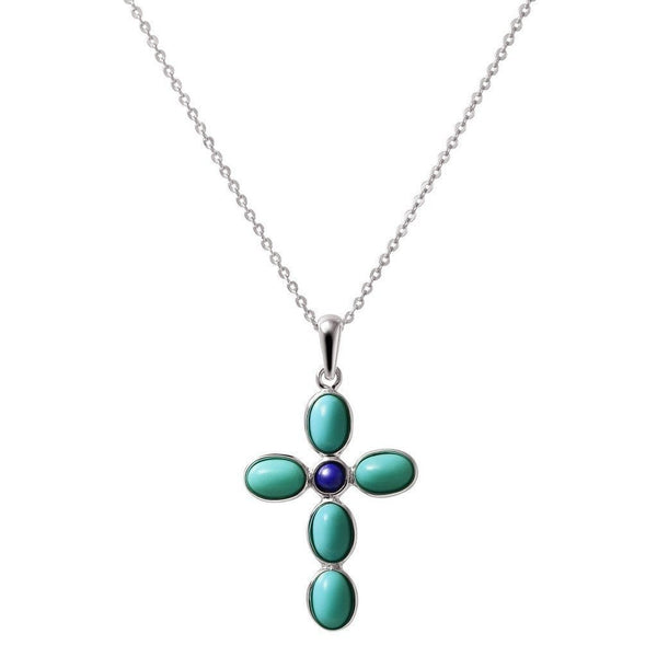 Dainty Turquoise and Lapis Lazuli Cross on Sterling Silver Chain - Franki Baker Jewellery