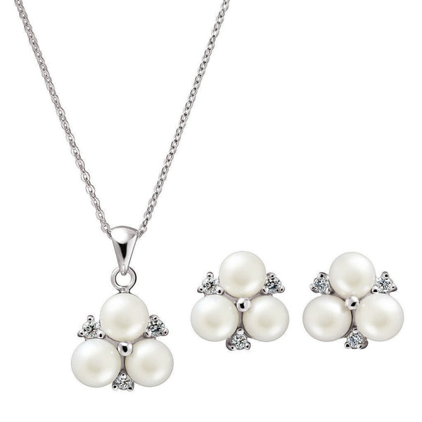 Dainty White Pearls,  Cubic Zirconia & Silver Pendant & Earrings Set - Franki Baker Jewellery