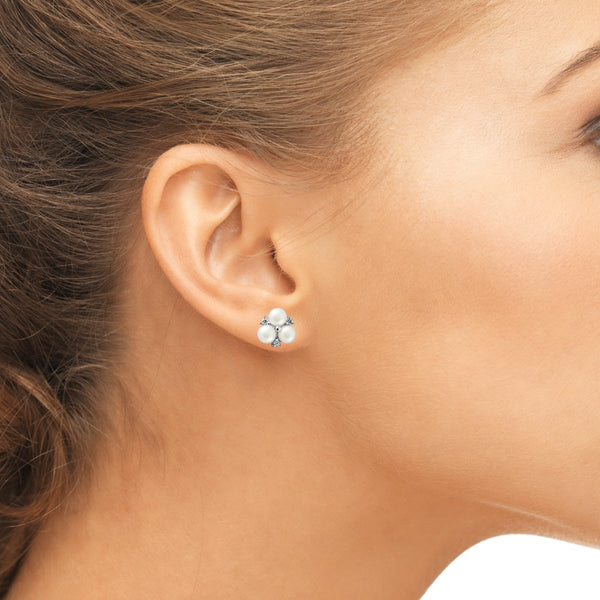 Dainty White Pearls,  Cubic Zirconia & Silver Pendant & Earrings Set