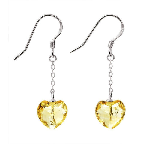 Dainty Yellow Faceted Citrine Heart Earrings on Silver Chain - Franki Baker Jewellery