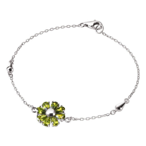 Daisy Flower Green Peridot Coloured Crystal on Silver Bracelet - Franki Baker Jewellery