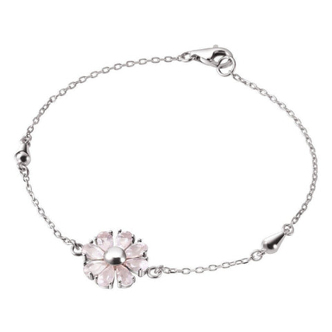 Daisy Flower Rose Quartz Coloured Crystal on Sterling Silver Bracelet - Franki Baker Jewellery