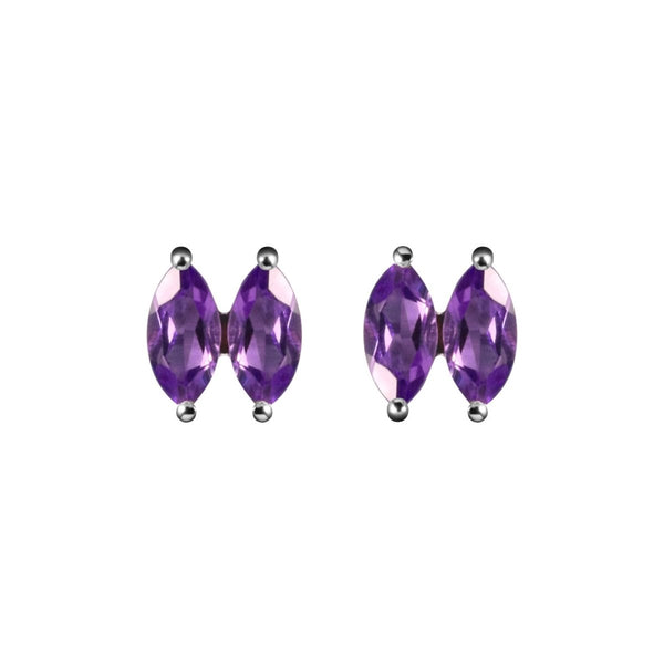 Delicate Natural Facetted Marquise Shaped Amethyst & Sterling Silver Stud Earrings. Size: 3x6mm - Franki Baker Jewellery