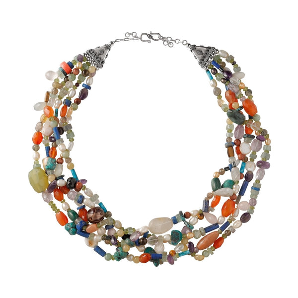 Designer Collection Sterling Silver Colourful Multi Gemstone Statement Necklace - Franki Baker Jewellery