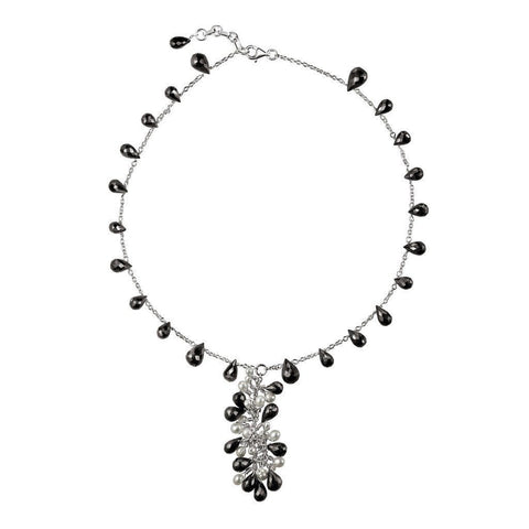 Elegant Black Onyx and Pearl Necklace on Sterling Silver Chain - Franki Baker Jewellery