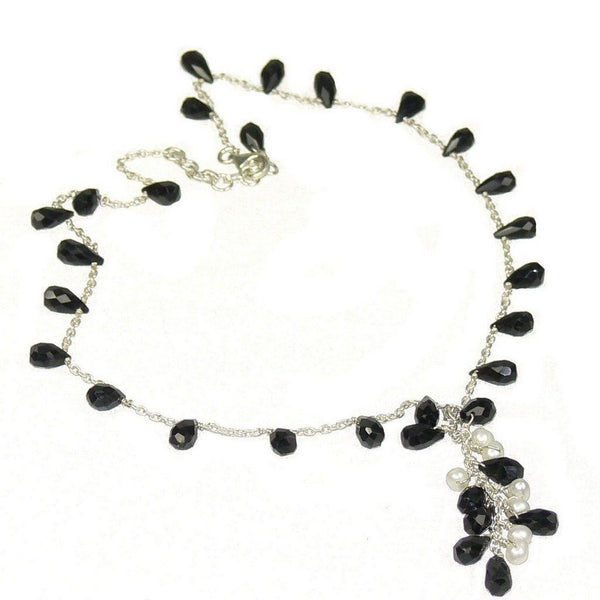 Elegant Black Onyx and Pearl Necklace on Sterling Silver Chain - Franki Baker Jewellery