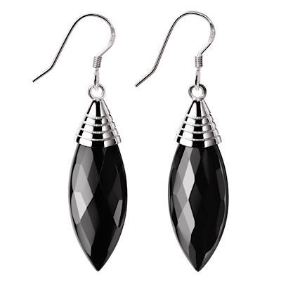 Elegant Marquise Shaped Black Agate and Sterling Silver Earrings - Franki Baker Jewellery