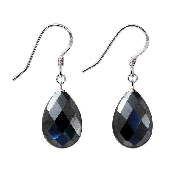 Elegant Metallic Grey Faceted Hematite Sterling Silver Earrings - Franki Baker Jewellery