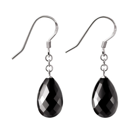 Elegant Pear Drop Black Agate and Sterling Silver Earrings - Franki Baker Jewellery